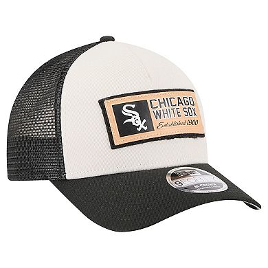 Men's New Era Stone/Black Chicago White Sox Text A-Frame Trucker 9FORTY Hat