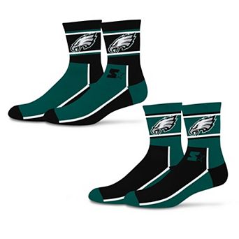 Unisex Starter Black/Midnight Green Philadelphia Eagles Double Color Block 2-Pack Mid-Crew Socks