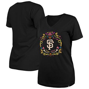 Women's New Era Black San Francisco Giants D�_a de los Muertos V-Neck T-Shirt