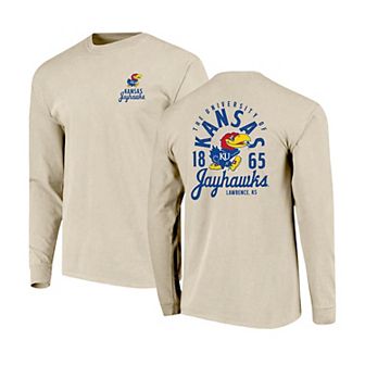 Men's Natural Kansas Jayhawks Comfort Colors Mascot Overlay Long Sleeve T-Shirt
