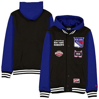 Men's New Era Black/Blue New York Rangers Full-Snap Fleece Hoodie Jacket