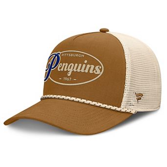 Men's Fanatics Brown/Cream Pittsburgh Penguins Heritage Fetch A-Frame Trucker Adjustable Hat