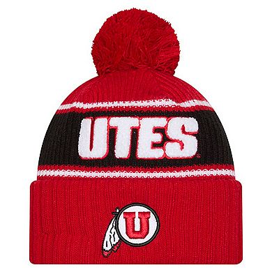 Men's New Era Red Utah Utes Bold Cuffed Knit Hat with Pom
