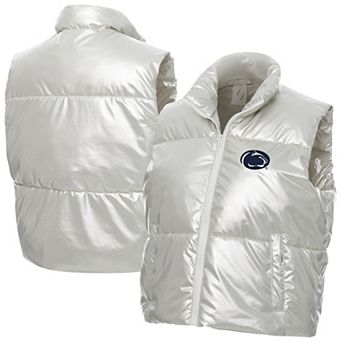 Women's ZooZatz Silver Penn State Nittany Lions Metallic Cropped Full-Zip Sleeveless Puffer Vest
