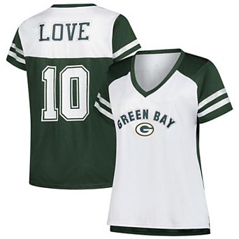 Women's Fanatics Jordan Love White Green Bay Packers Plus Size Bling Raglan V-Neck T-Shirt