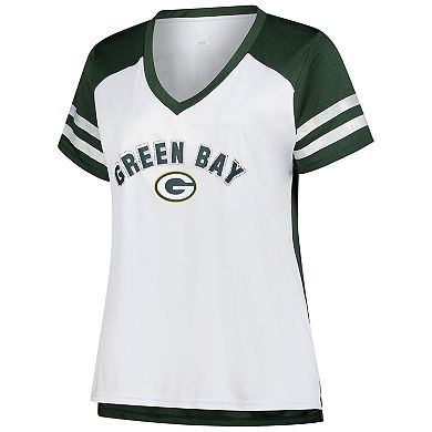 Women's Fanatics Jordan Love White Green Bay Packers Plus Size Bling V-Neck T-Shirt