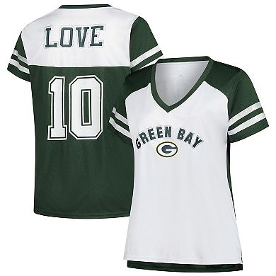 Women's Fanatics Jordan Love White Green Bay Packers Plus Size Bling V-Neck T-Shirt