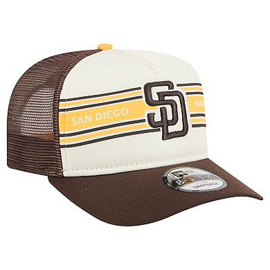 Men's New Era Cream/Brown San Diego Padres Banner A-Frame 9FIFTY Trucker Snapback Hat