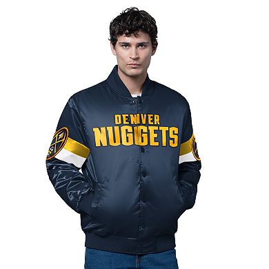 Men's Starter Navy Denver Nuggets Triple Option Varsity Full-Snap Satin Jacket