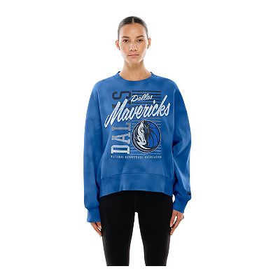 Women's New Era Blue Dallas Mavericks Boxy Throwback Mineral Wash Sweatshirt