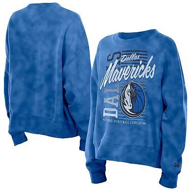Women's New Era Blue Dallas Mavericks Boxy Throwback Mineral Wash Sweatshirt