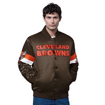 Men's Starter Brown Cleveland Browns Triple Option Satin Varsity Vintage Logo Full-Snap Jacket
