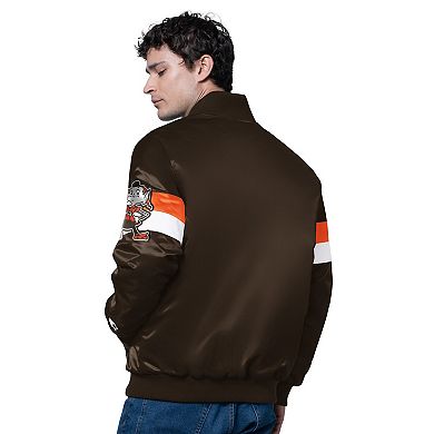 Men's Starter Brown Cleveland Browns Triple Option Satin Varsity Vintage Logo Full-Snap Jacket