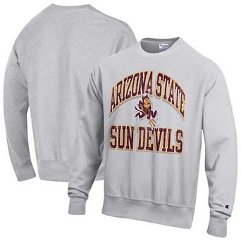 Men's Champion Gray Arizona State Sun Devils Distressed Arch Over Logo Reverse Weave Crew Neck Sweatshirt