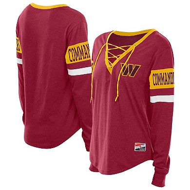 Women's New Era Burgundy Washington Commanders Throwback Lace-Up Long-Sleeve T-Shirt
