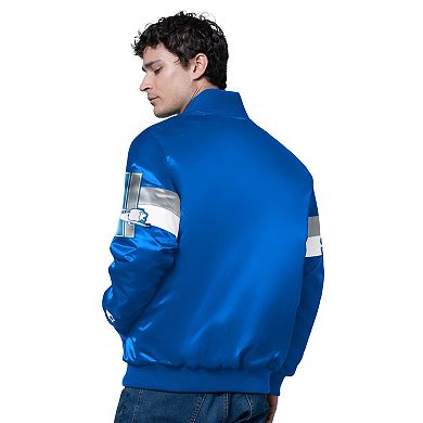 Men's Starter Blue Detroit Lions Triple Option Satin Varsity Vintage Logo Full-Snap Jacket