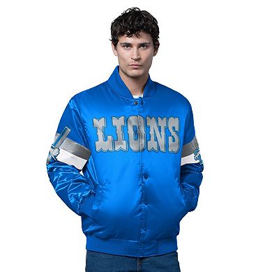 Men's Starter Blue Detroit Lions Triple Option Satin Varsity Vintage Logo Full-Snap Jacket