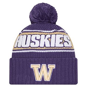 Men's New Era Dark Purple Washington Huskies Bold Cuffed Knit Hat with Pom
