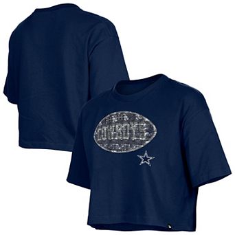 Girl's New Era Navy Dallas Cowboys Flip Sequin Boxy T-Shirt