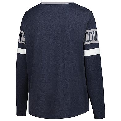 Women's New Era Navy Dallas Cowboys Plus Size Throwback Lace-Up Long Sleeve T-Shirt