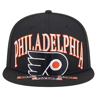 Men's New Era Black Philadelphia Flyers Oversized Vintage Arch 59Fifty Fitted Hat