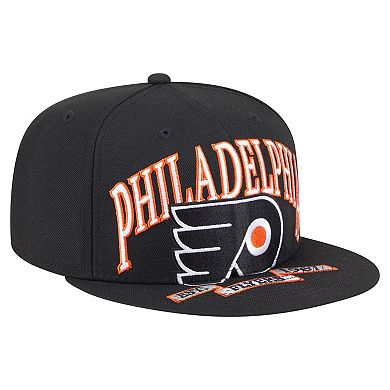 Men's New Era Black Philadelphia Flyers Oversized Vintage Arch 59Fifty Fitted Hat