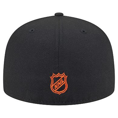 Men's New Era Black Philadelphia Flyers Oversized Vintage Arch 59Fifty Fitted Hat