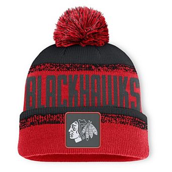 Men's Fanatics Red/Black Chicago Blackhawks Fundamentals Thrive Cuffed Knit Hat with Pom