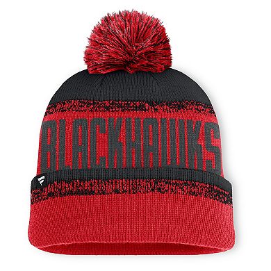 Men's Fanatics Red/Black Chicago Blackhawks Fundamentals Thrive Cuffed Knit Hat with Pom