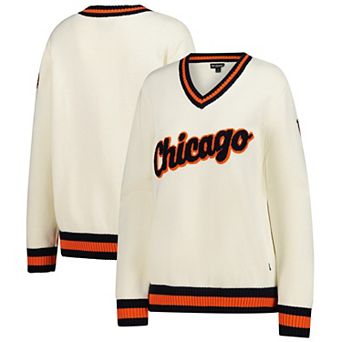 Women's The Wild Collective Cream Chicago Bears Jacquard V-Neck Sweater