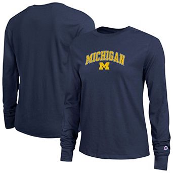 Women's Champion Navy Michigan Wolverines Arch Over Logo Long Sleeve T-Shirt