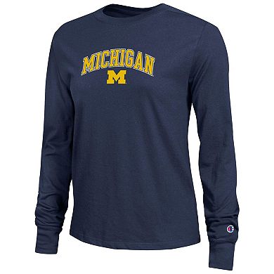 Women's Champion Navy Michigan Wolverines Arch Over Logo Long Sleeve T-Shirt