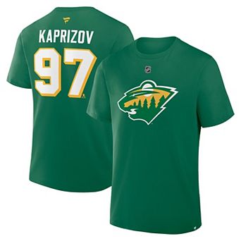 Men's Fanatics Kirill Kaprizov Kelly Green Minnesota Wild Alternate Authentic Stack Name & Number T-Shirt