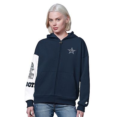Women's Starter Navy Dallas Cowboys 4th Down Full-Zip Hoodie