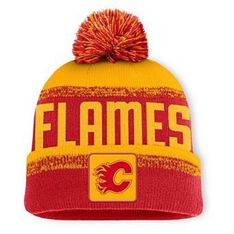 Men's Fanatics Red/Gold Calgary Flames Fundamentals Thrive Cuffed Knit Hat with Pom