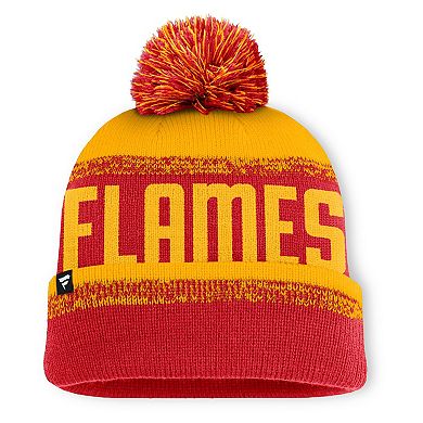 Men's Fanatics Red/Gold Calgary Flames Fundamentals Thrive Cuffed Knit Hat with Pom