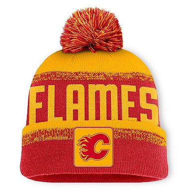 Men's Fanatics Red/Gold Calgary Flames Fundamentals Thrive Cuffed Knit Hat with Pom
