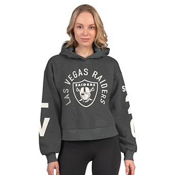 Women's Starter Heather Charcoal Las Vegas Raiders Star Player Cropped Fleece Pullover Hoodie