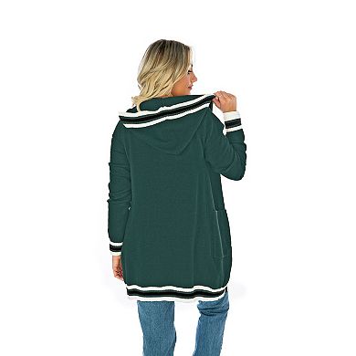 Women's Gameday Couture Dark Green Miami Hurricanes Tri-Blend Rounded Stripe Cardigan