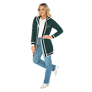 Women's Gameday Couture Dark Green Miami Hurricanes Tri-Blend Rounded Stripe Cardigan