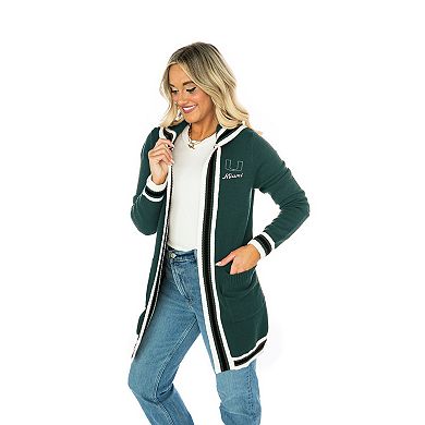Women's Gameday Couture Dark Green Miami Hurricanes Tri-Blend Rounded Stripe Cardigan