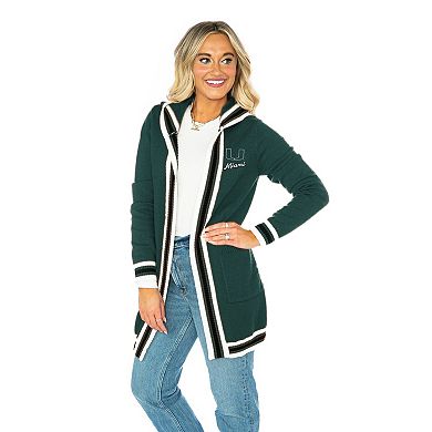 Women's Gameday Couture Dark Green Miami Hurricanes Tri-Blend Rounded Stripe Cardigan