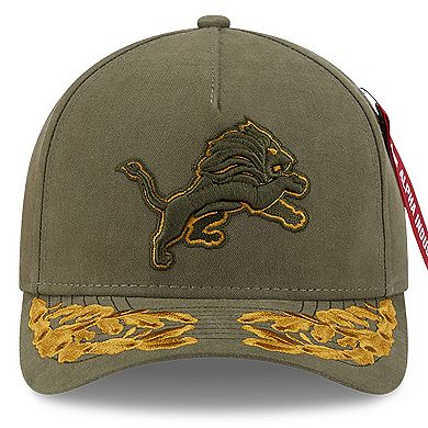 Men's New Era x Alpha Industries Olive Detroit Lions A-Frame 9FORTY Adjustable Hat