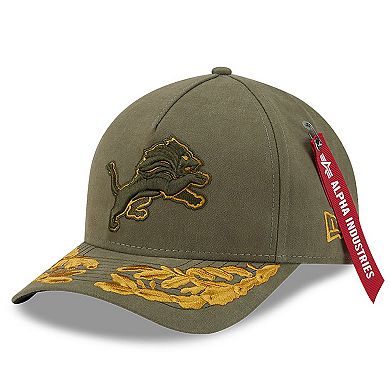 Men's New Era x Alpha Industries Olive Detroit Lions A-Frame 9FORTY Adjustable Hat