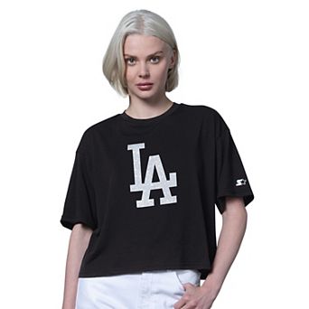 Women's Starter Black Los Angeles Dodgers Holy Grail Boxy Cropped T-Shirt