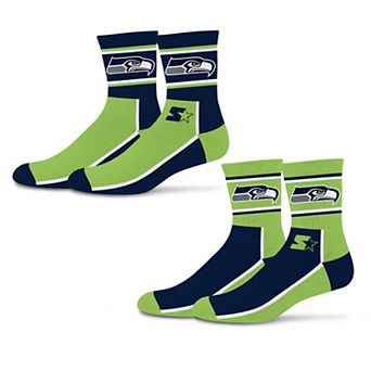 Unisex Starter College Navy/Neon Green Seattle Seahawks Double Color Block 2-Pack Mid-Crew Socks