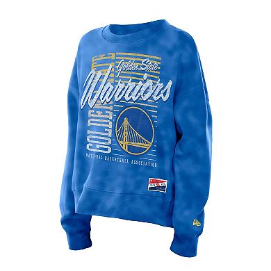 Women's New Era Royal Golden State Warriors Boxy Throwback Mineral Wash Sweatshirt