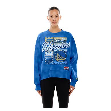 Women's New Era Royal Golden State Warriors Boxy Throwback Mineral Wash Sweatshirt