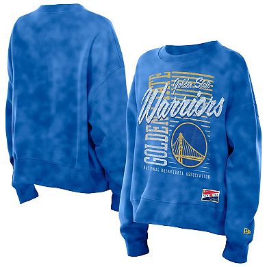 Women's New Era Royal Golden State Warriors Boxy Throwback Mineral Wash Sweatshirt
