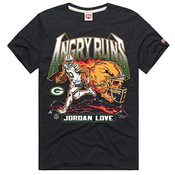 Men's Homage Jordan Love Charcoal Green Bay Packers Angry Runs Player Graphic Tri-Blend T-Shirt